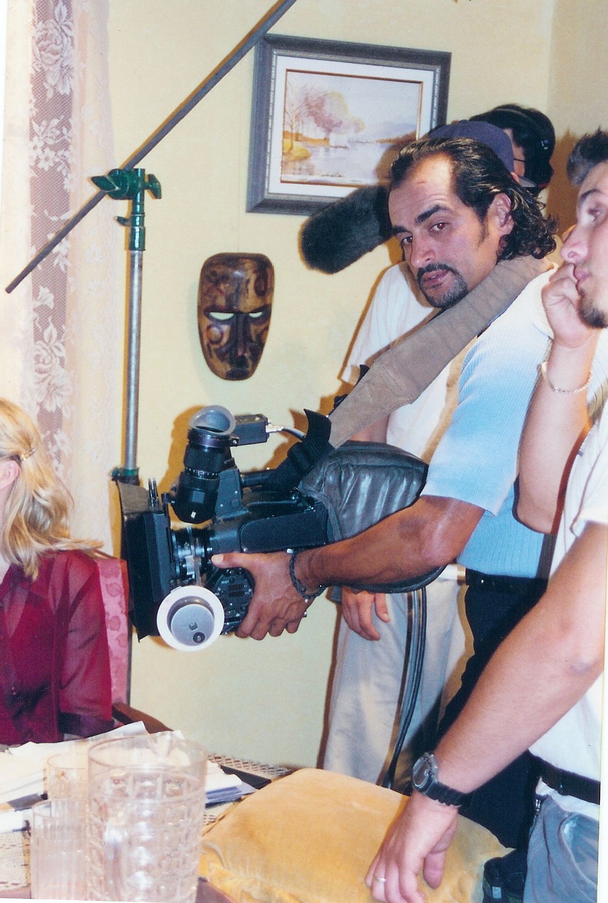 Navid Negahban working the camera Mysterious Barricades